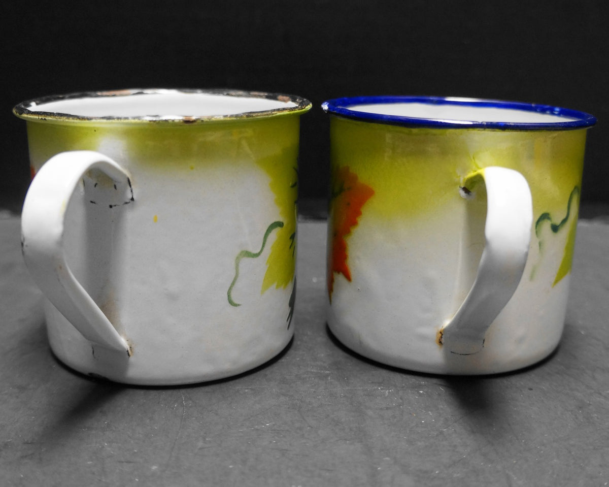Fruit Airbrushed Enamel Mugs Pair Vintage