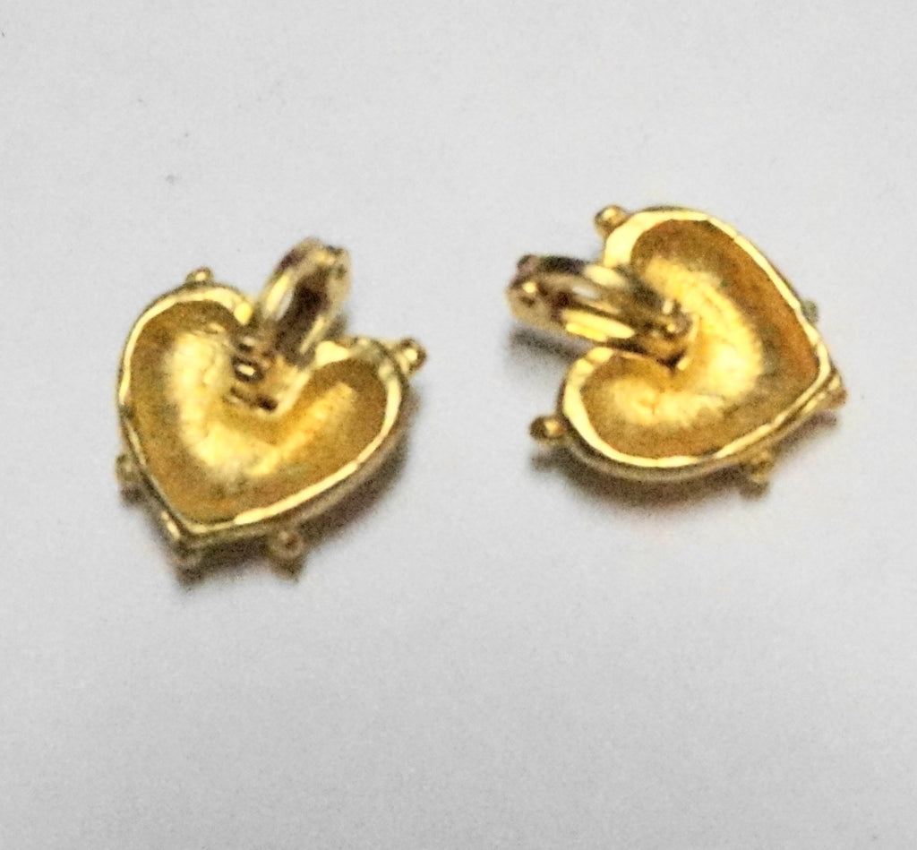 Brushed Gold Tone Hearts Clear Crystal Pendants