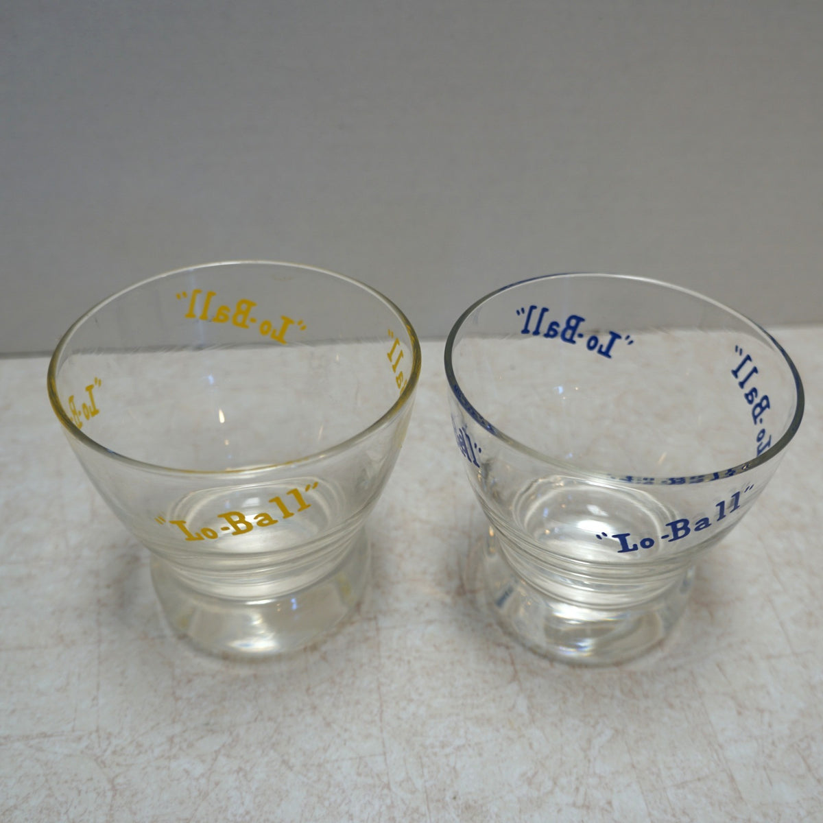 Eva Zeisel Lo-Ball Yellow Blue Federal Glass Pair