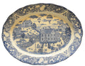 Marushin Pacific Ocean Blue Transferware Village Scene Hot Air Balloon Platter