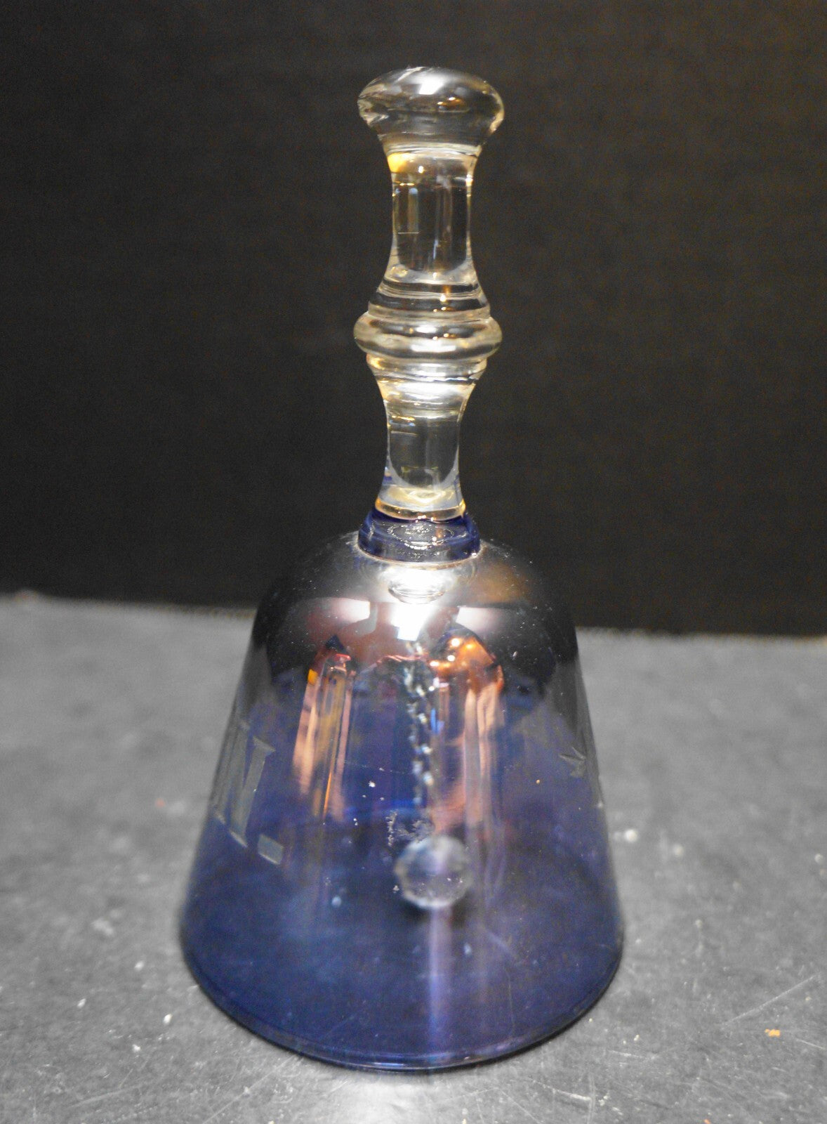 Ligonier, IN Iridescent Blue Purple Cut Glass Souvenir Bell