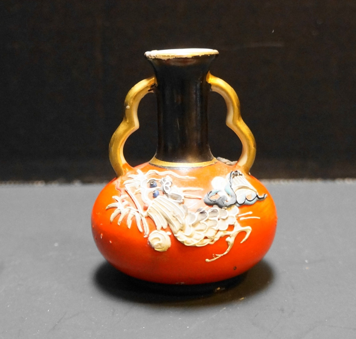 Dragonware Red Miniature Double Handle Vase 2 3/4"