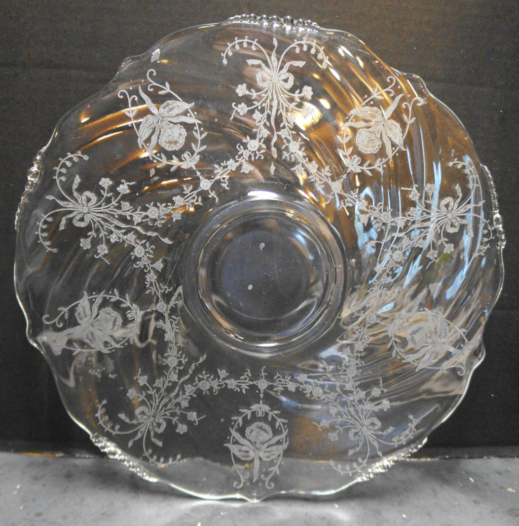 Heisey Orchid Etch Waverly Blank Swirl Scalloped Sandwich Torte Platter Tray