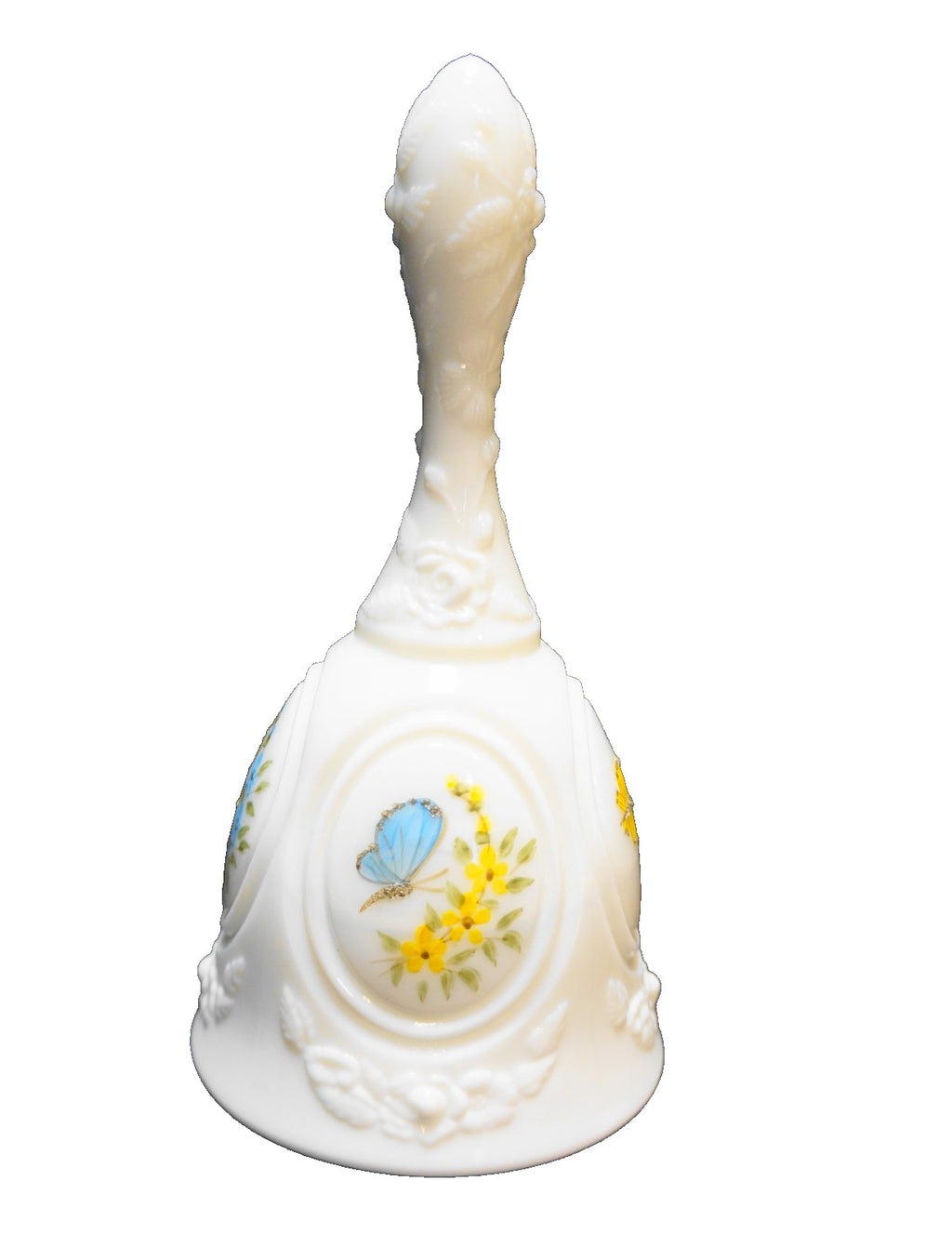 Fenton Medallion Butterflies Milk Glass Bell