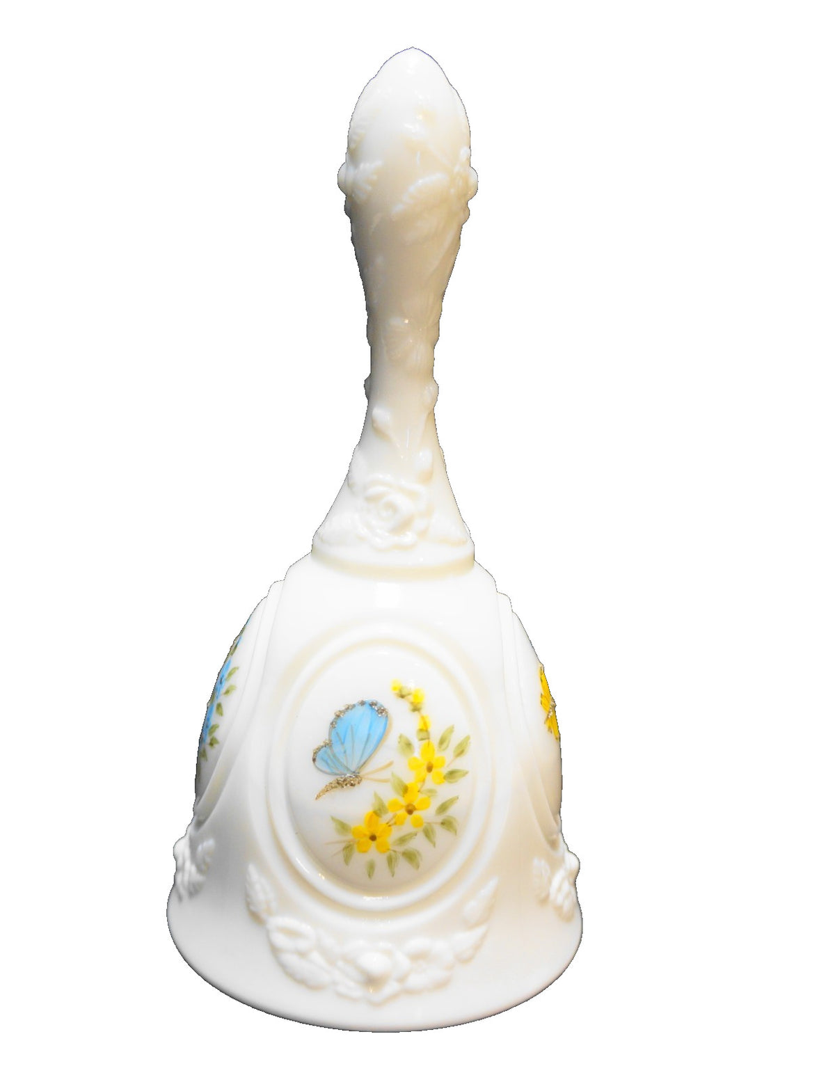 Fenton Medallion Butterflies Milk Glass Bell