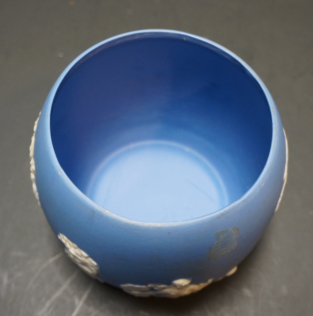 Cream on Blue Jasperware Cache Pot Jardiniere