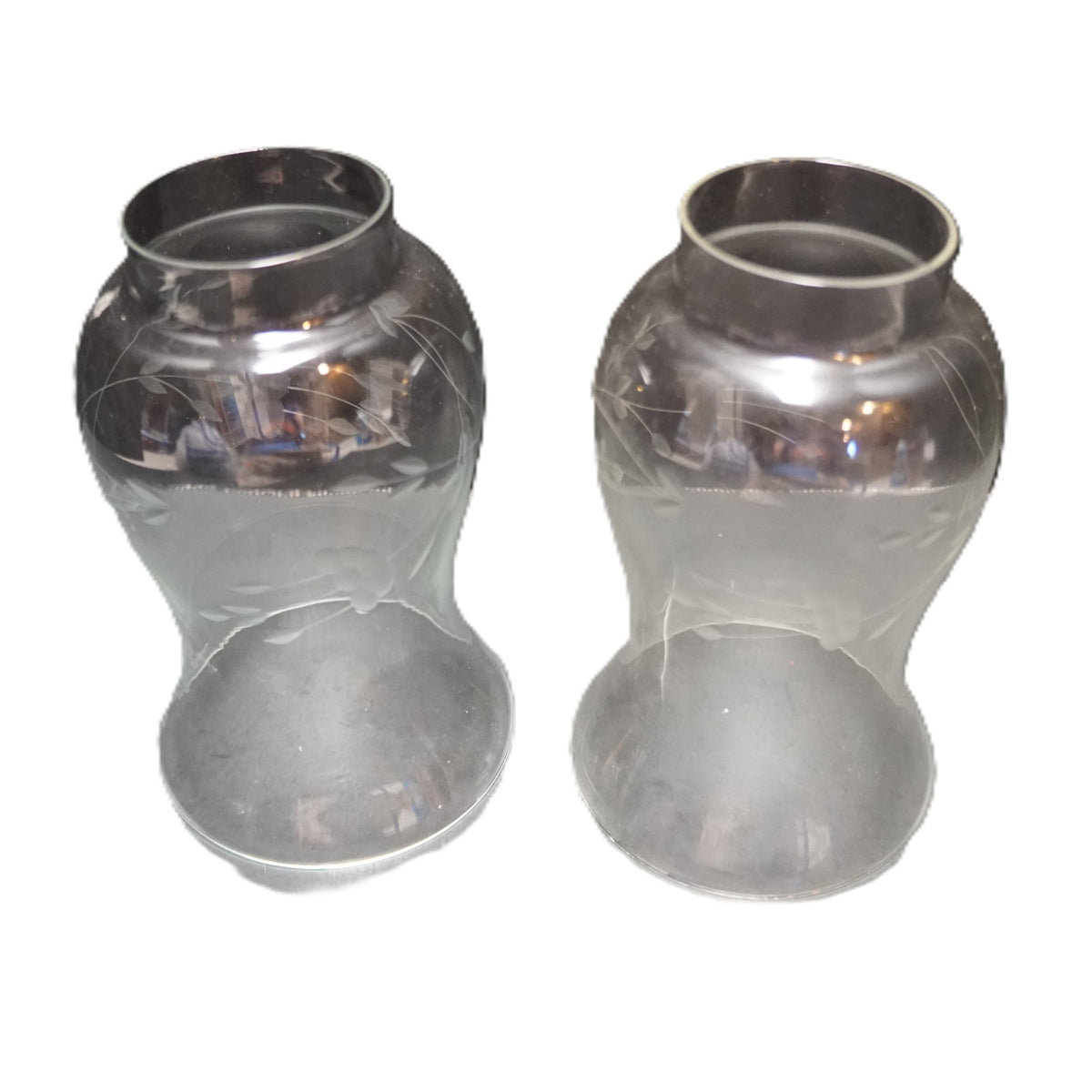 Princess House Heritage Cut Glass Flowers Hurricane Chimneys Shade Pair
