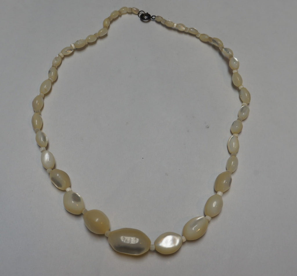 Mother of Pearl Hand Carved Oval Beads Art Deco Necklace 16"