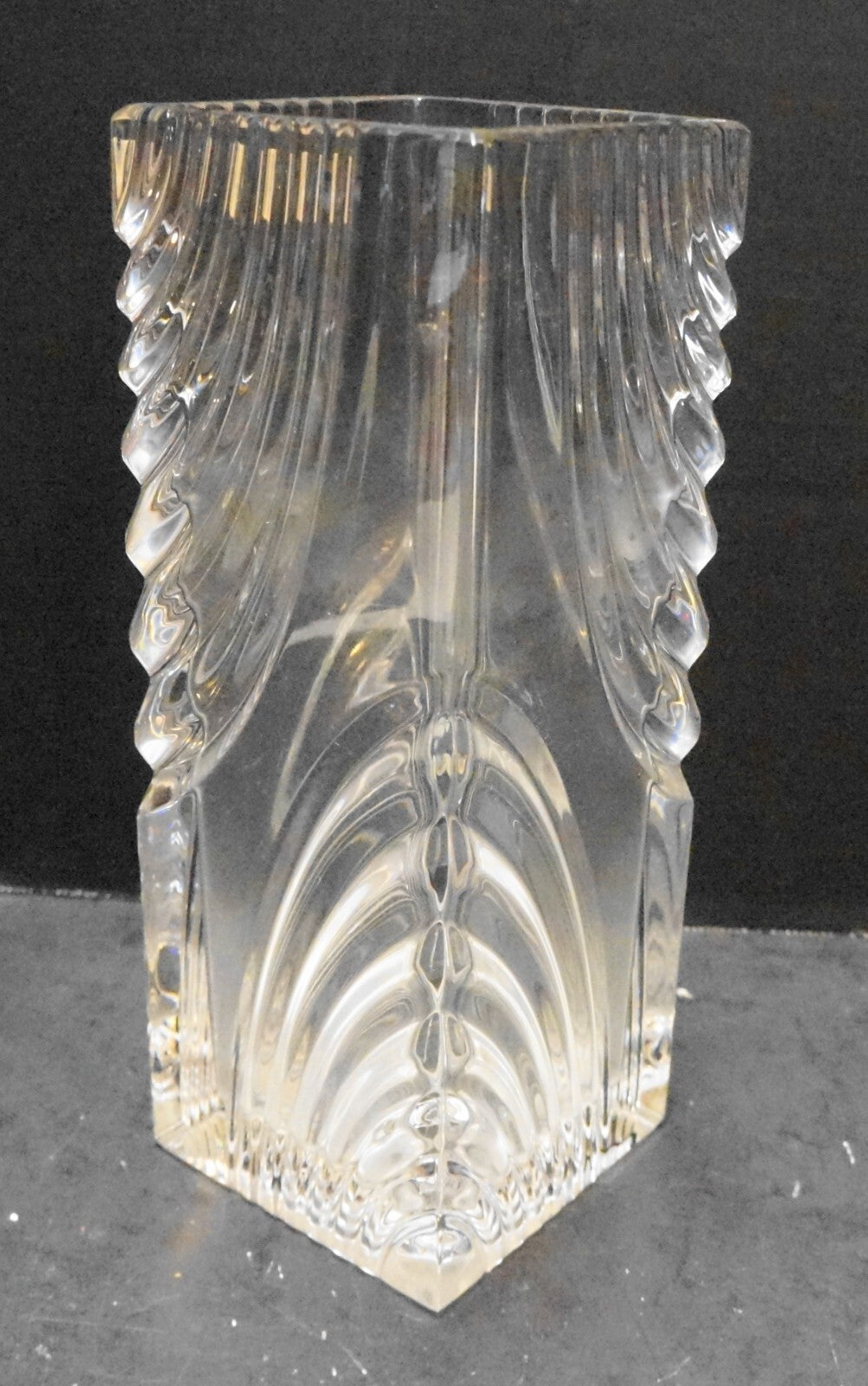Mikasa Crystal Germany Square Tall Vase Sculpted Waves 9 IN