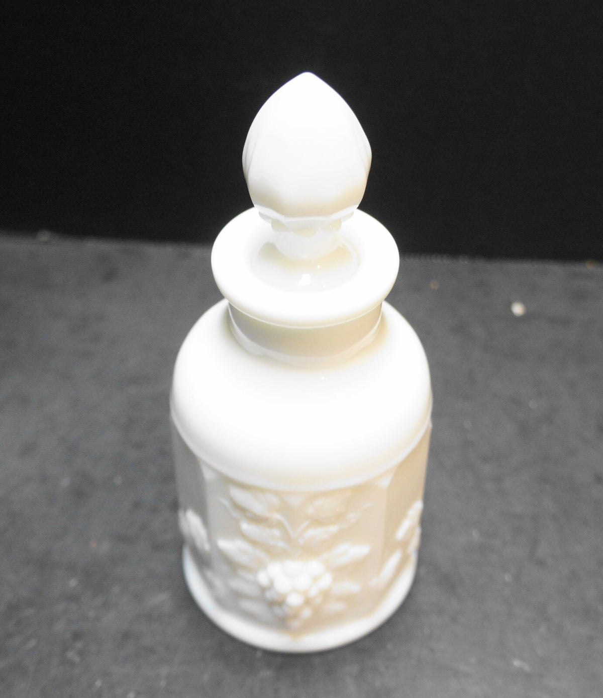 Westmoreland Paneled Grape White Milk Glass Perfume Cologne Toilet Water Bottle