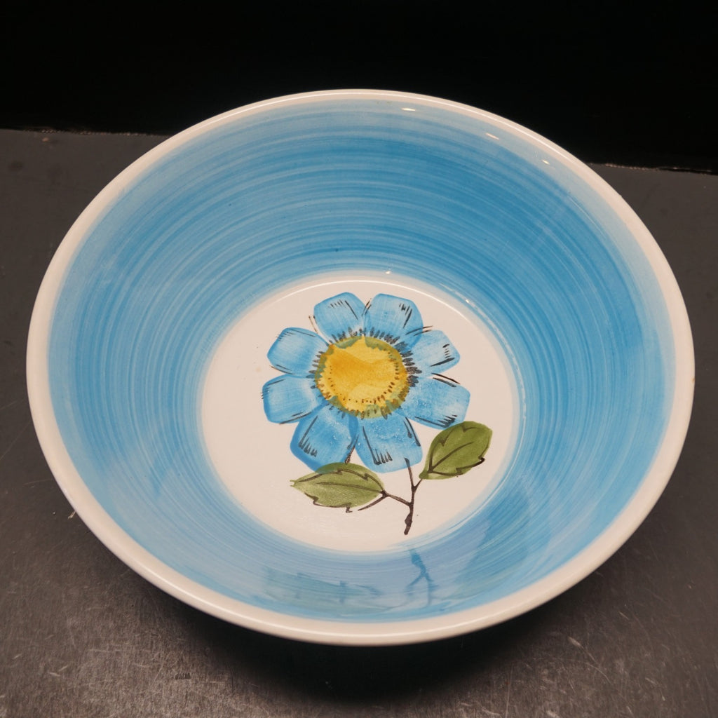 Rossini Sky Blue Flower Power 1970s Ironstone Serving Bowl