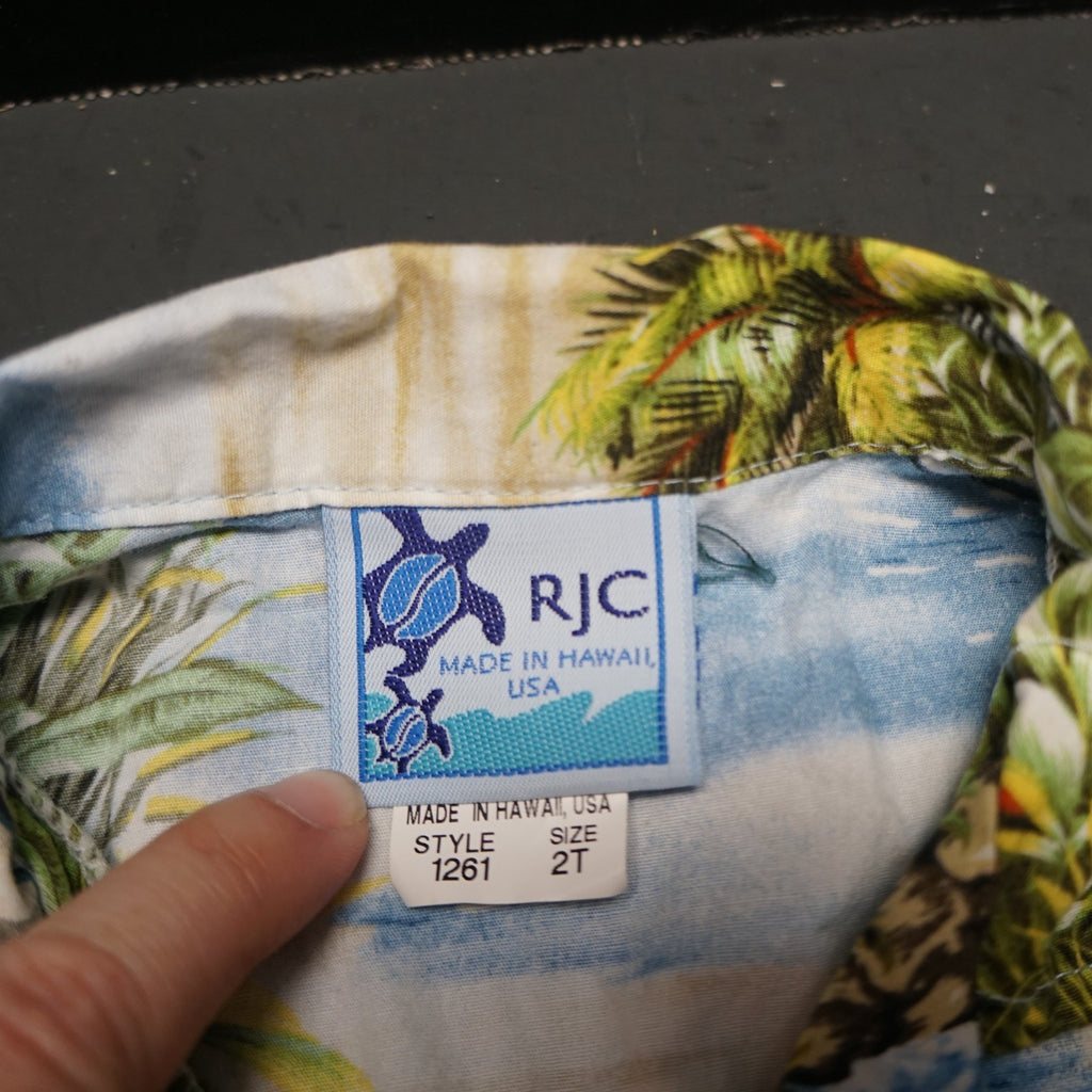 Vintage RJC Hawaiian Aloha Shirt 2T WWII Airplanes Beach Scene