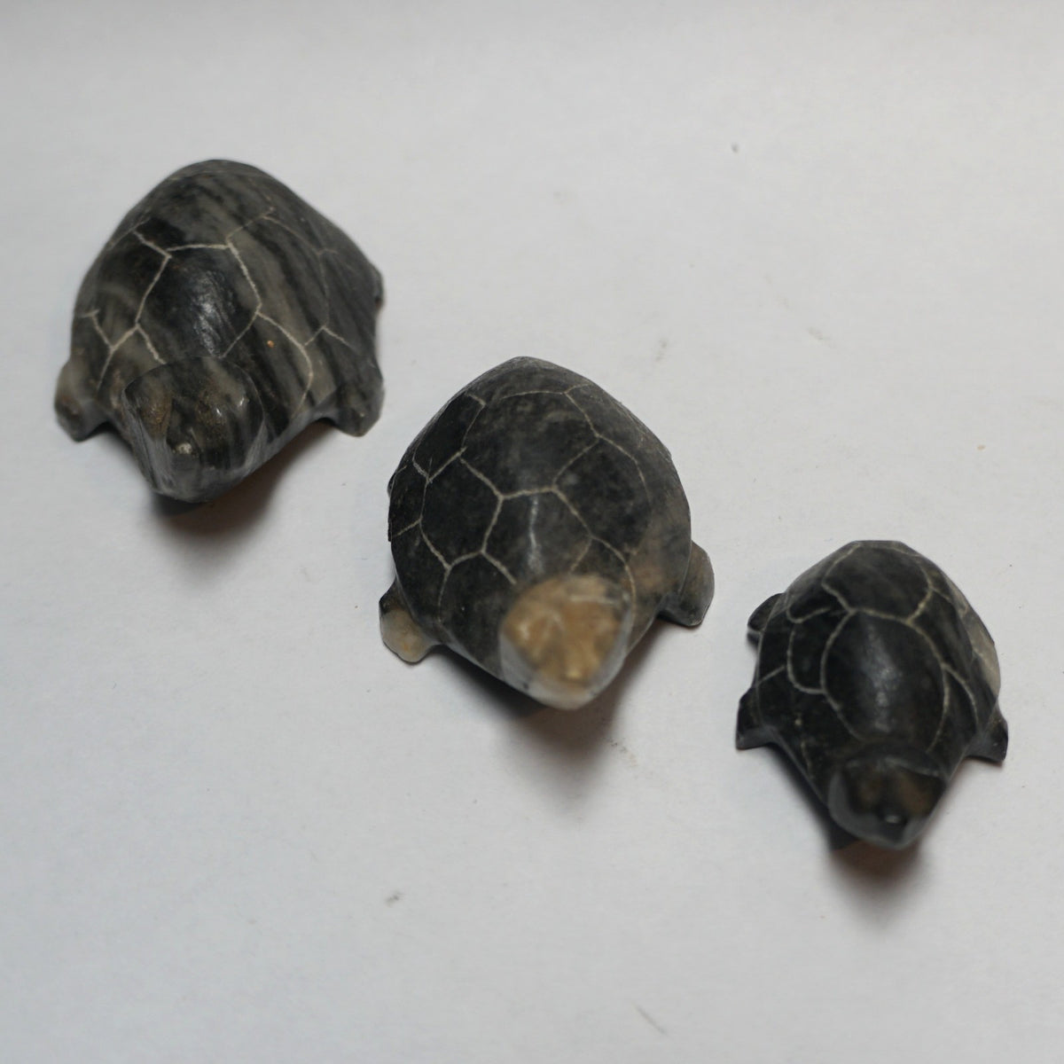 Hand Carved Turtle Figurines Dark Stone Set of 3
