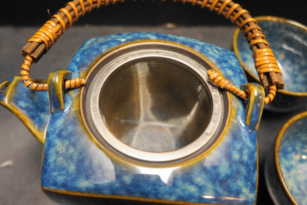 Dark Blue Mottled Glaze Teapot 4 Cups Set Made in Japan