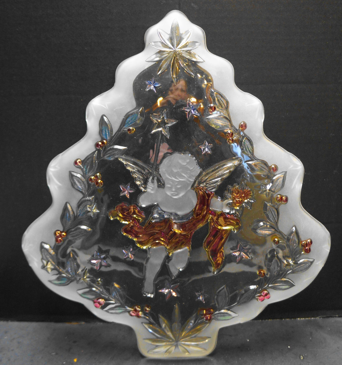 Studio Nova Angel's Wish Christmas Tree Shaped Crystal Platter Tray Stained