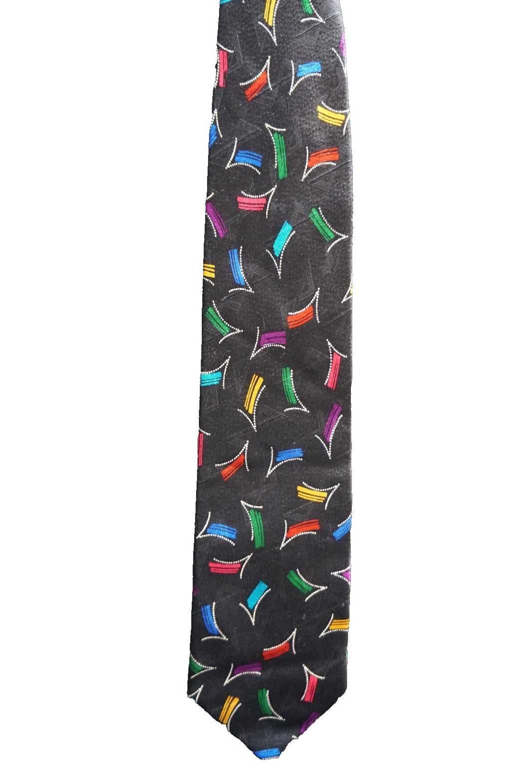 Pierre Balmain Black Multicolor Abstract Silk Necktie