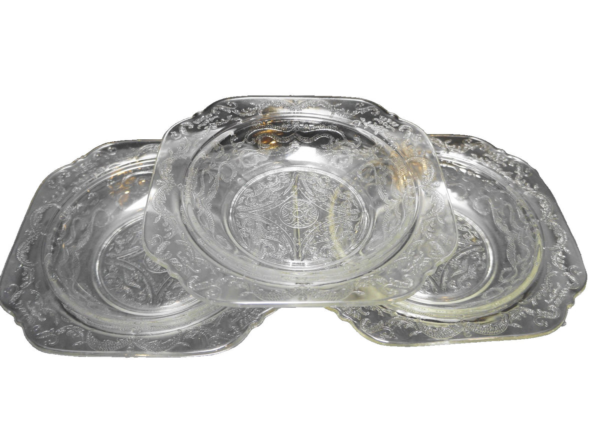Indiana Glass Recollection Clear Square Butter Bases Set of 3