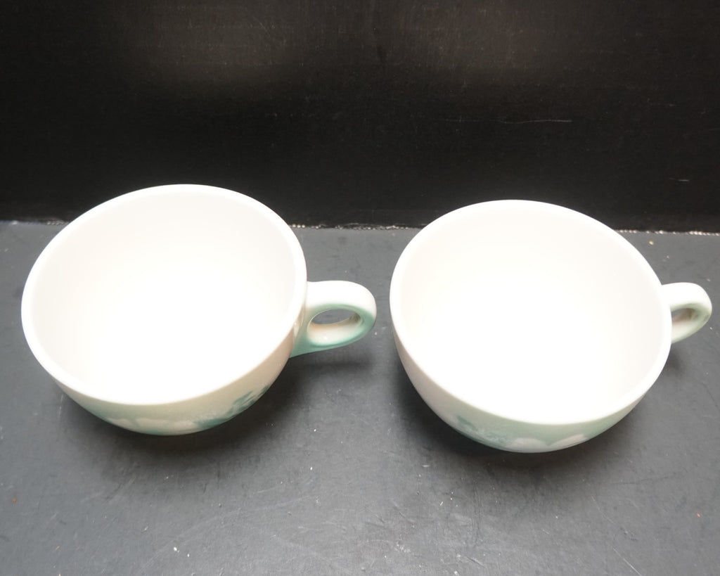 Syracuse Millbrook Airbrushed Green Floral Tea Coffee Cups Pair 1930s