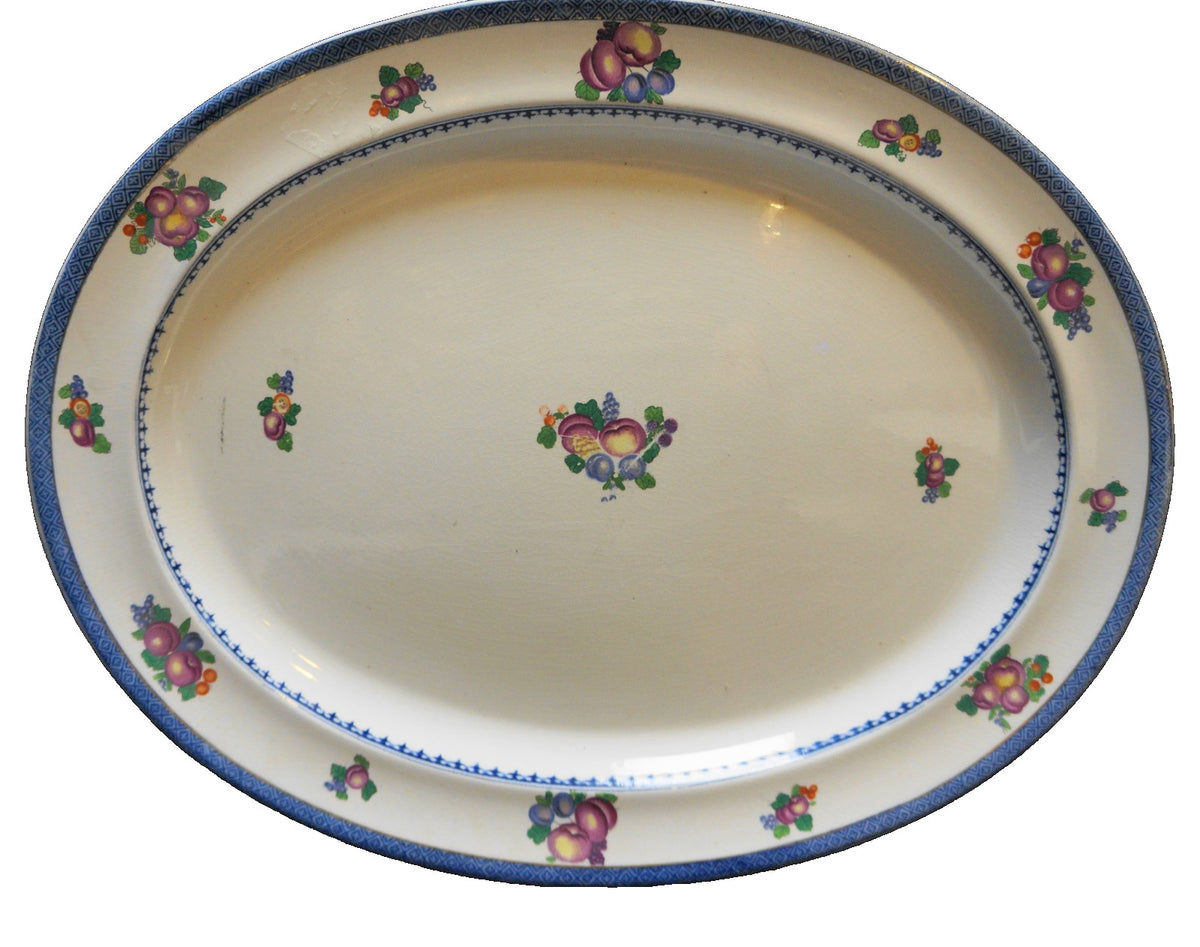 Booth's England T. Goode & Co London Blue Trim Fruit Pattern Large Platter 16"