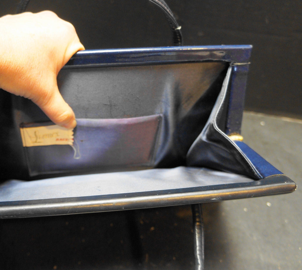 Lennox Bags Navy Blue Vinyl Trapezoid Purse