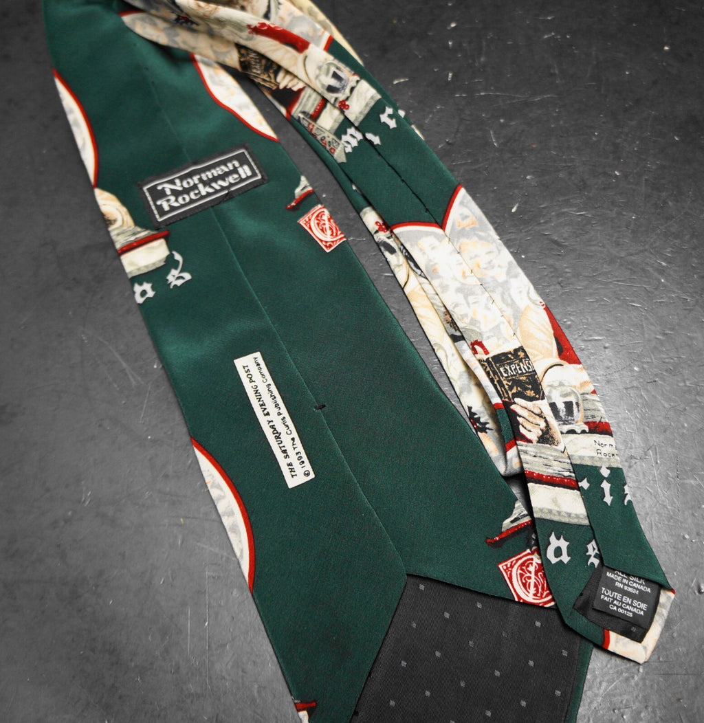 Norman Rockwell Santa Claus SIlk Tie 1993 Dark Green