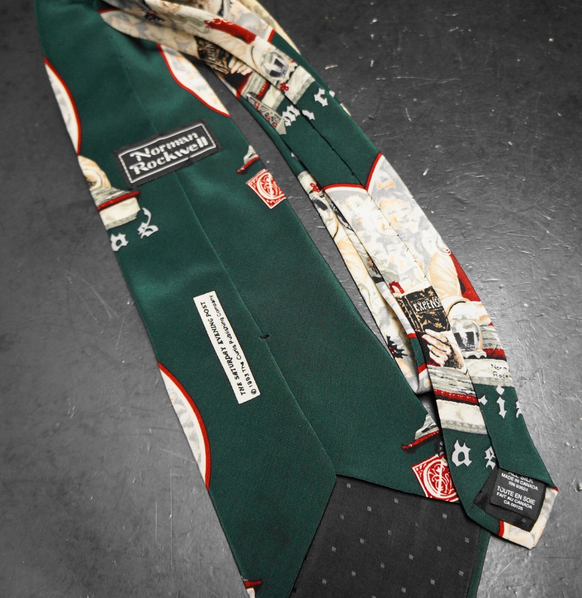 Norman Rockwell Santa Claus SIlk Tie 1993 Dark Green