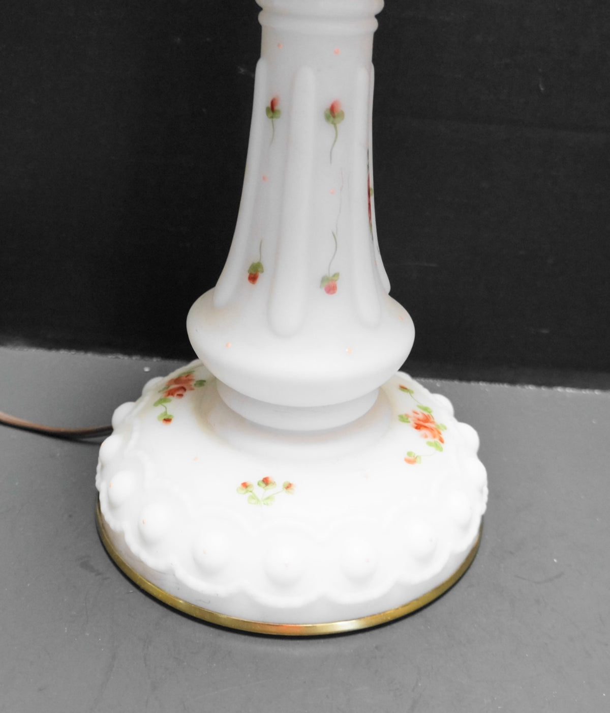 Satin Milk Glass Electric Table Lamp Hand Painted Roses