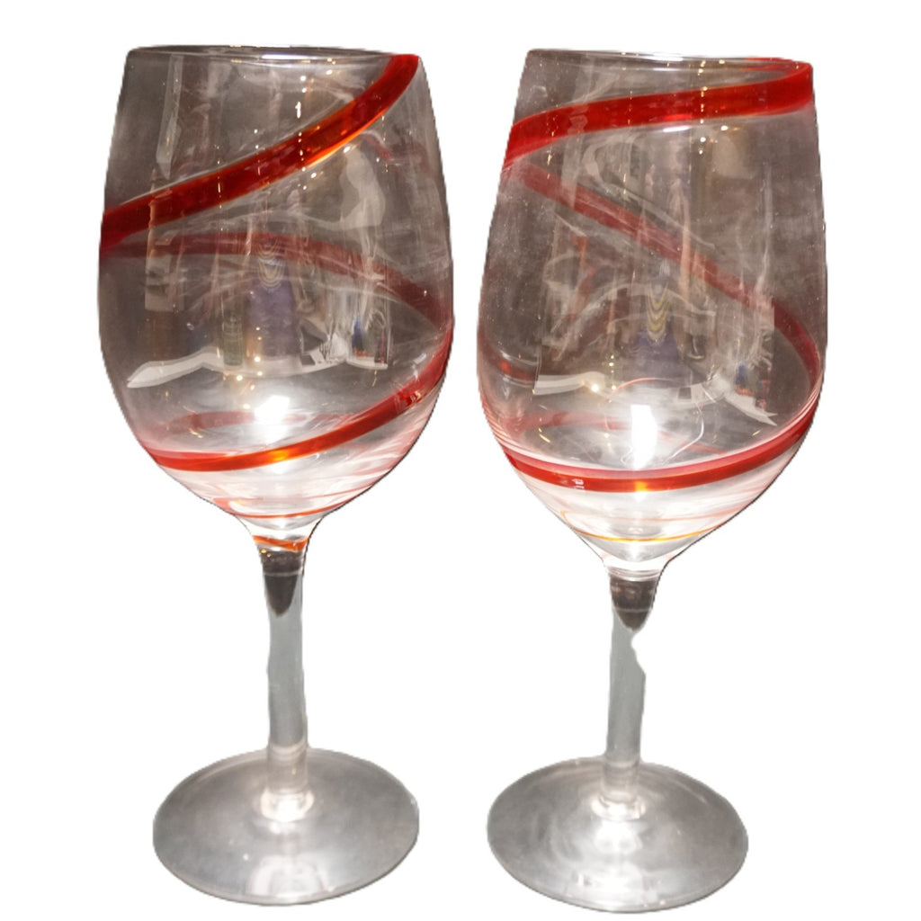 Pier 1 Swirline Red Water Goblets Glasses Pair