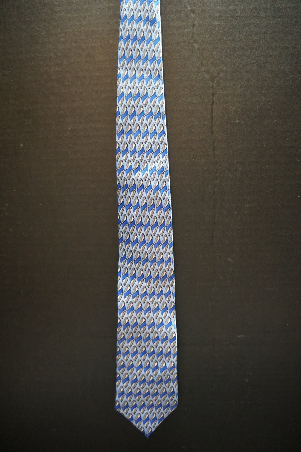 Dockers Blue Gray Wave Ellipse Pattern Skinny Narrow Silk Tie 2000s Vintage