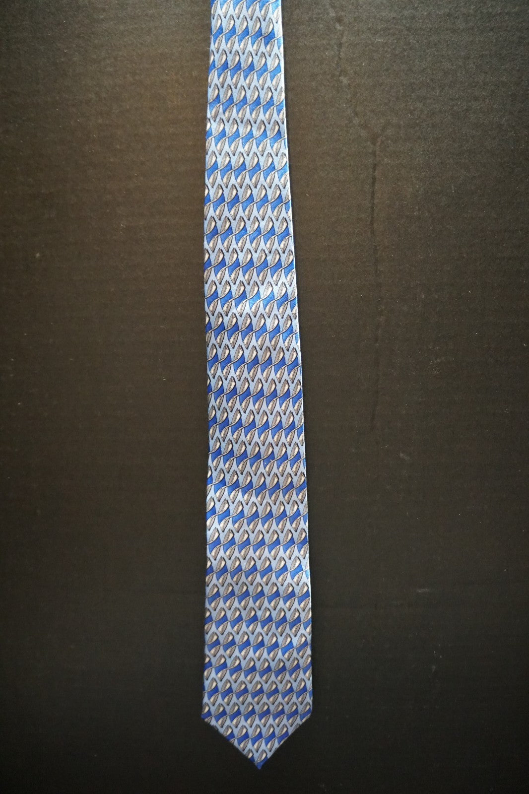 Dockers Blue Gray Wave Ellipse Pattern Skinny Narrow Silk Tie 2000s Vintage