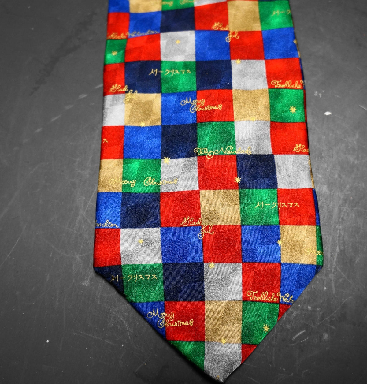 Hallmark Holiday Traditions Merry Christmas Multilingual Color Block Silk Tie