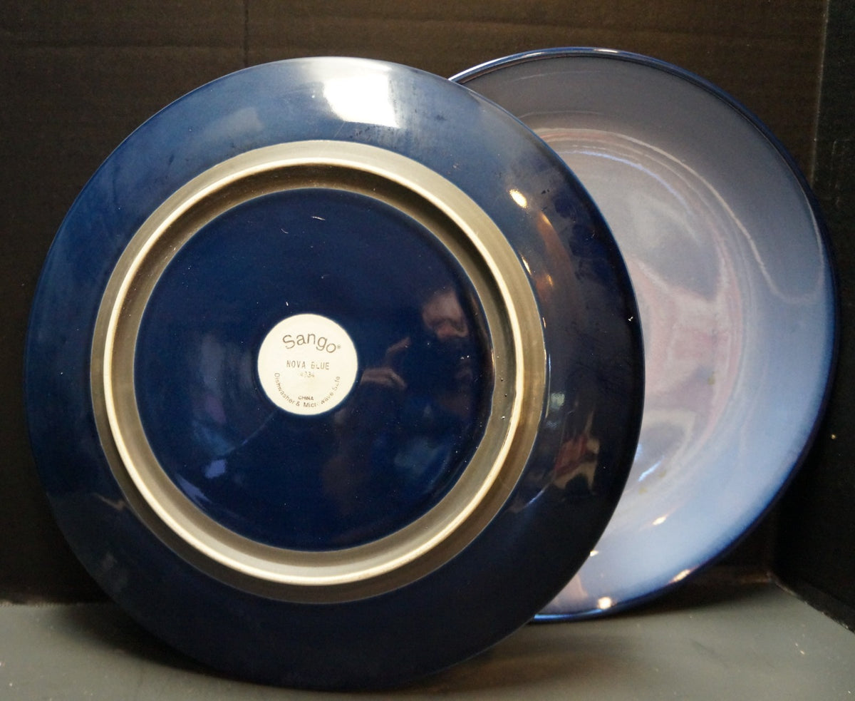 Sango Nova Blue Chop Plates Round Platters Pair 12"