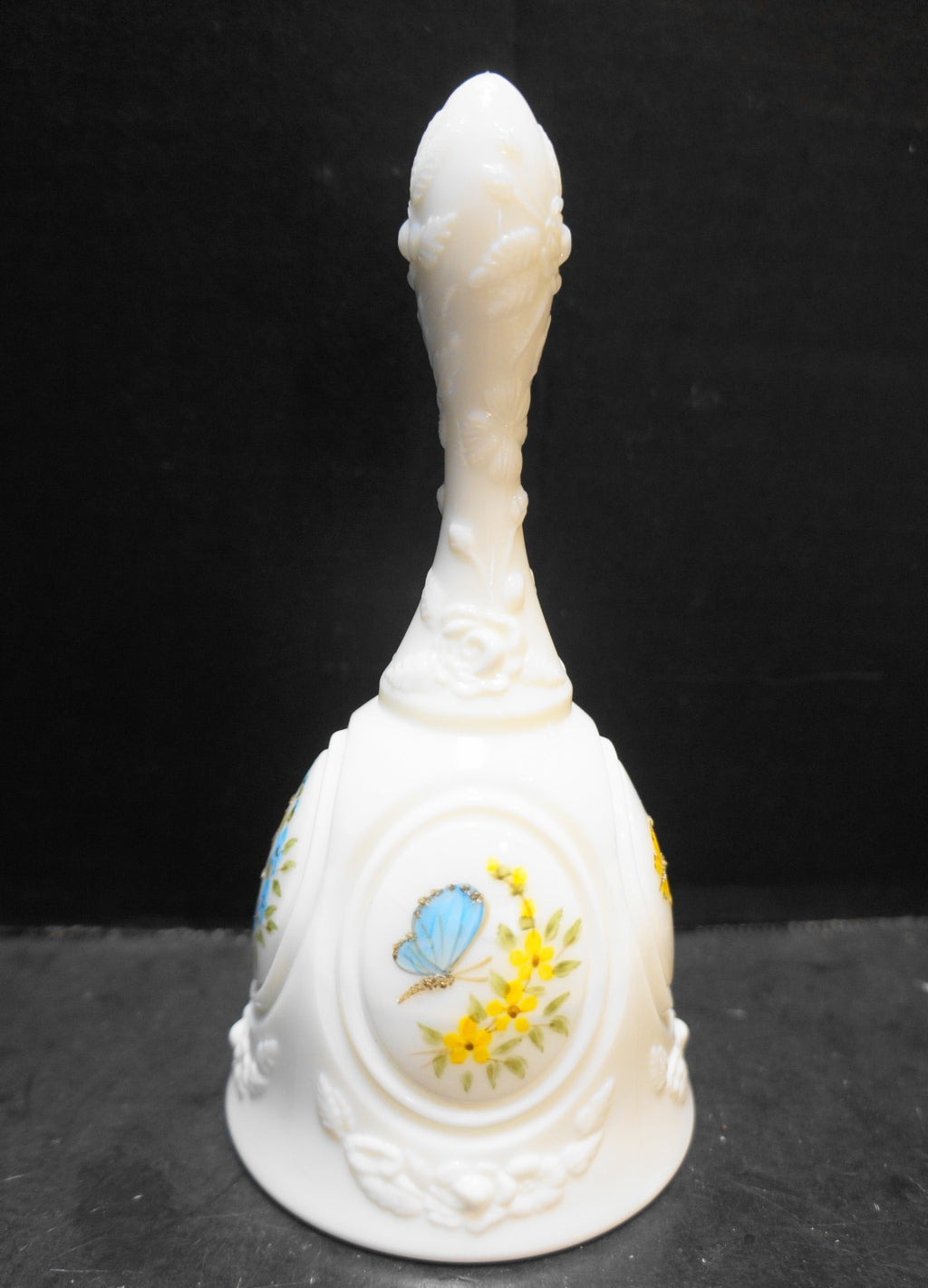 Fenton Medallion Butterflies Milk Glass Bell