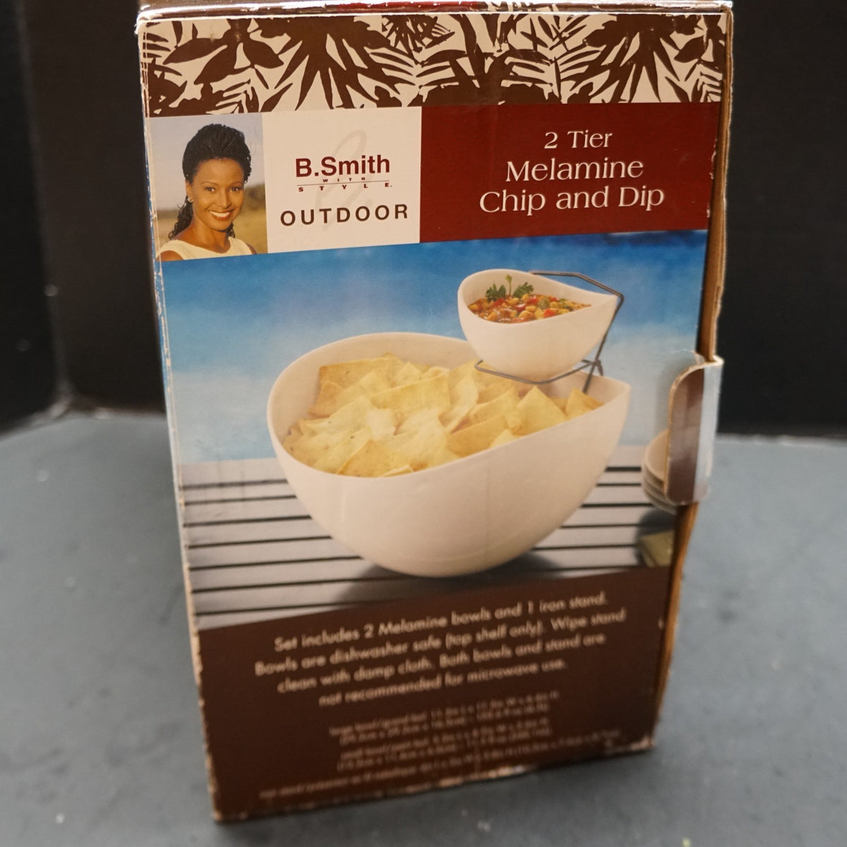 B Smith Outdoor White Melamine 2 Tier Chip and Dip Set Original Box