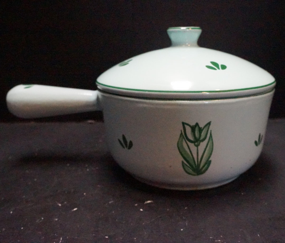 Dru Enamel Tulips Mint Pastel Green Cast Iron Sauce Pan Holland