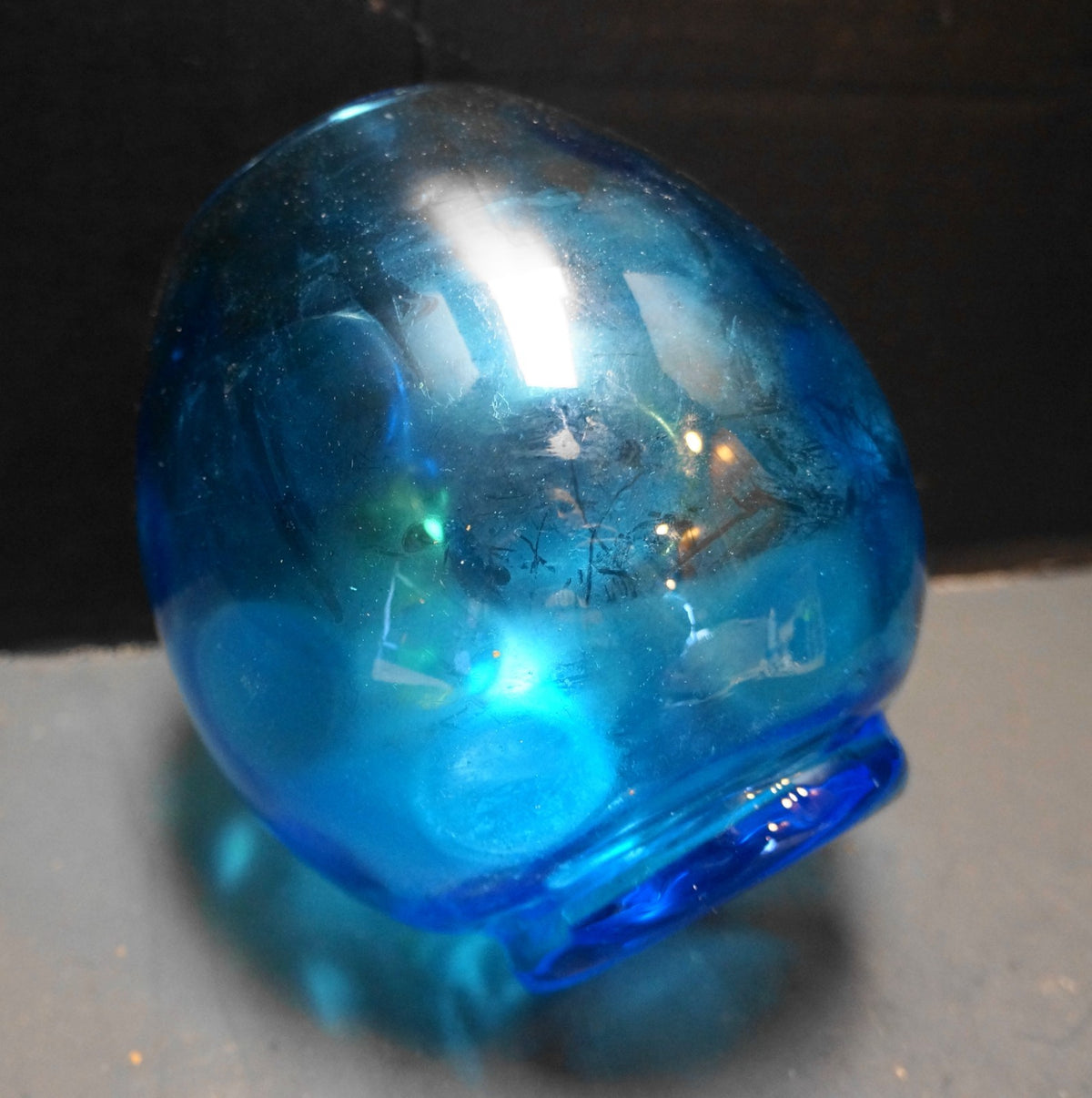 Electric Blue Dot Optic Art Glass Vase Rough Pontil