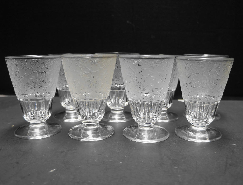 Paden City Spring Orchard Etched Flowers Birds Juice Glasses Set of 8