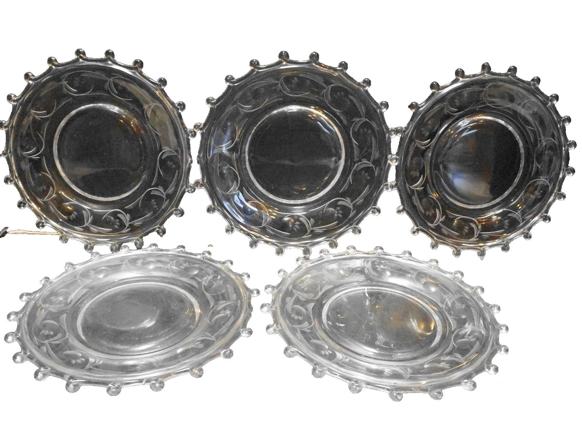 Heisey Moonglo Moonglow Cut 5040 Stem Lariat Blown Glass Luncheon Plates Set of