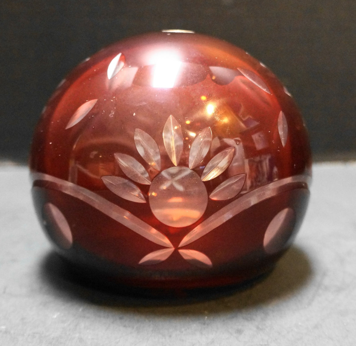 Romania Bohemian Ruby Cut to Clear Crystal Ball Orb Paperweight