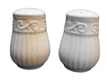 Gibson Claremont White Embossed Scrolls Columns Ribs Salt Pepper Shakers