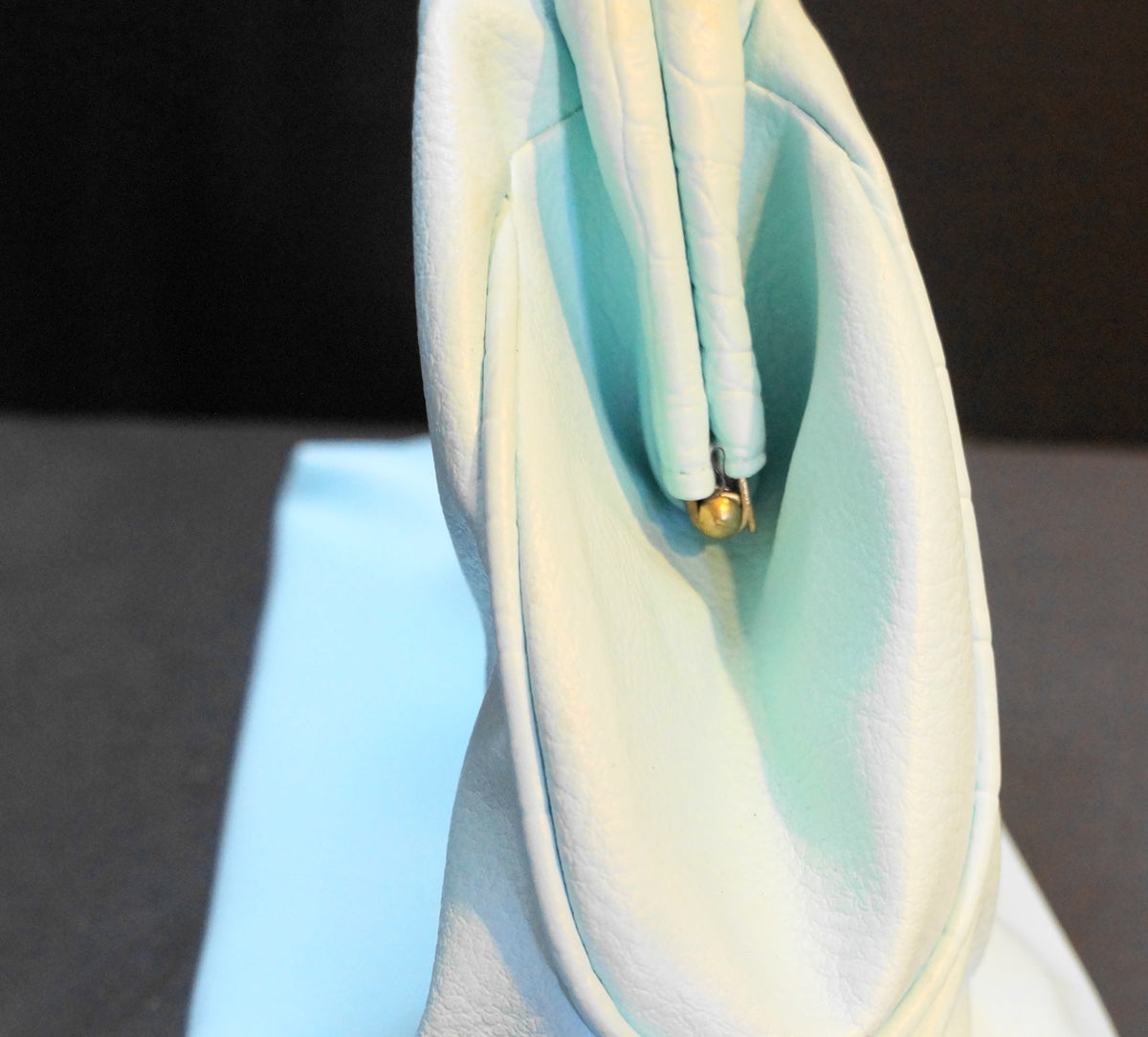 Baby Blue Vinyl Faux Leather Slouchy Purse Shoulder Bag Made in Taiwan 1980s