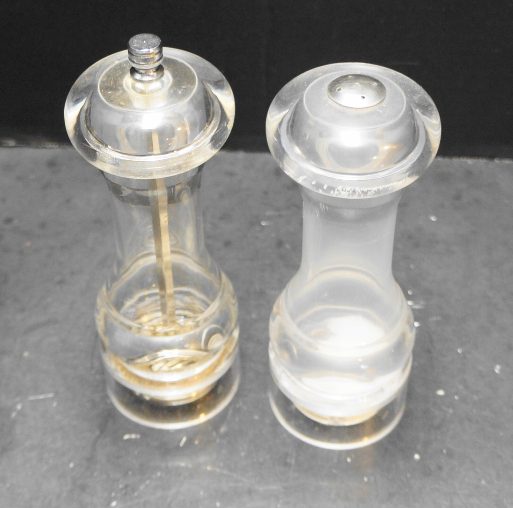 Olde Thompson Clear Lucite Acrylic Salt Shaker Pepper Grinder Pair