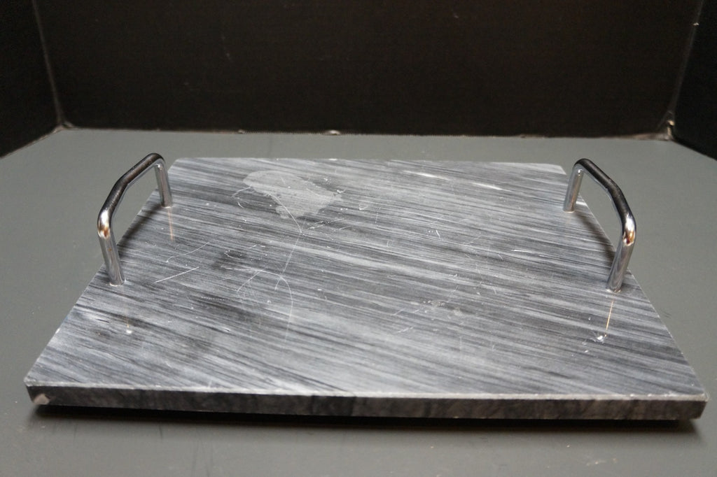 Target Home 2005 Black Gray Marble Tray Chrome Handles Rectangle