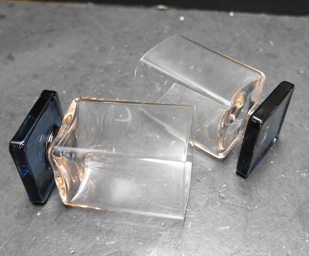 Pink Glass Blue Square Foot Disaronno Amaretto Tumblers Cristal D'Arques 1970s