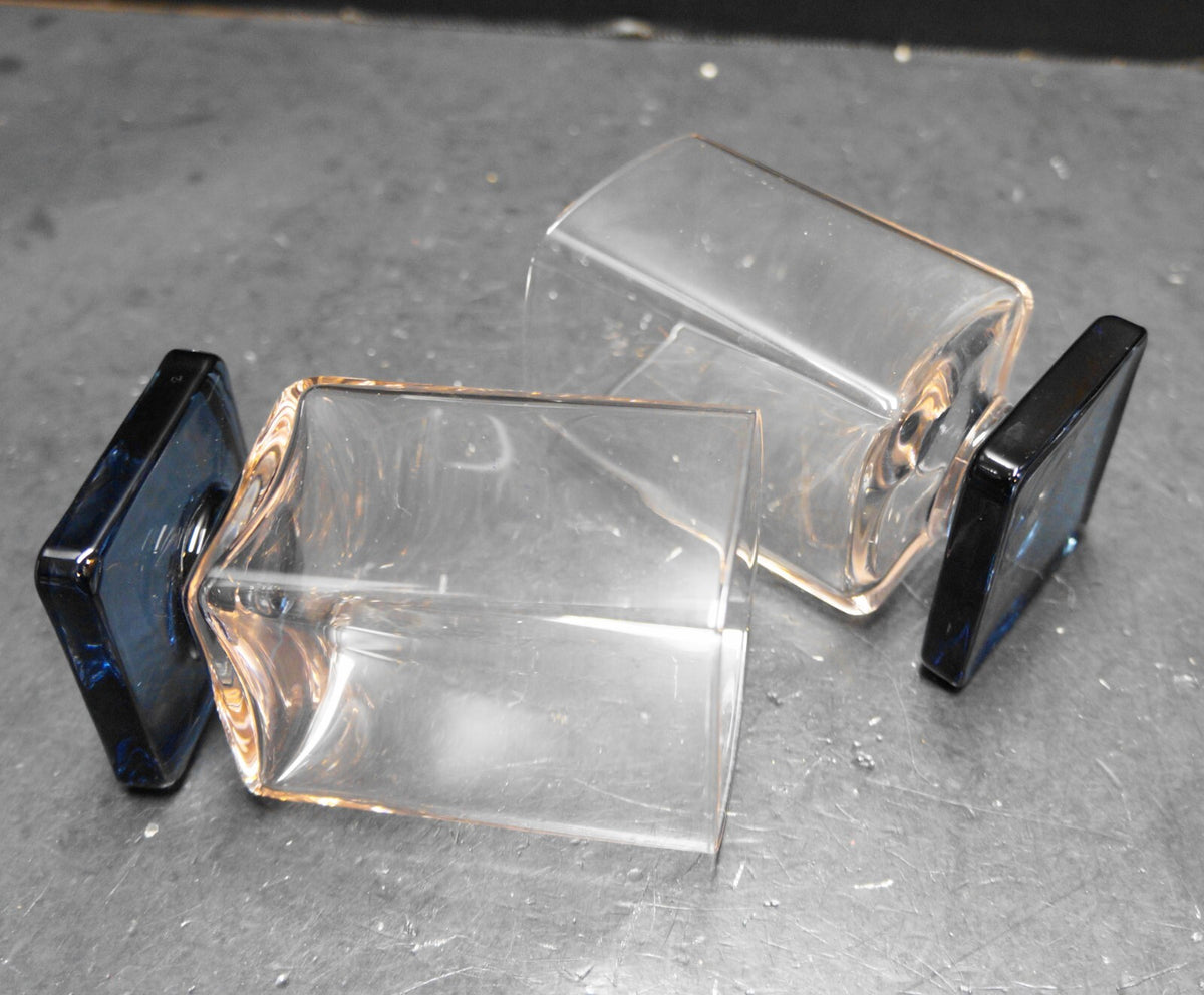Pink Glass Blue Square Foot Disaronno Amaretto Tumblers Cristal D'Arques 1970s