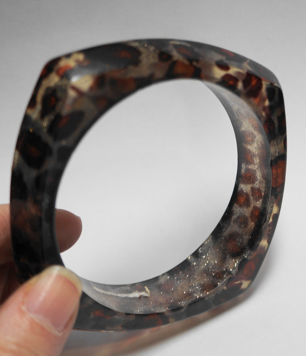 Leopard Cheetah Spots Clear Sparkle Lucite Acrylic Bangle Bracelet