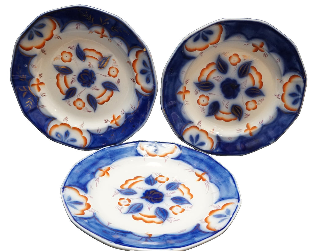 Gaudy Dutch Gaudy Welsh Flow Blue Ironstone Pinwheel Hand Painted Plates
