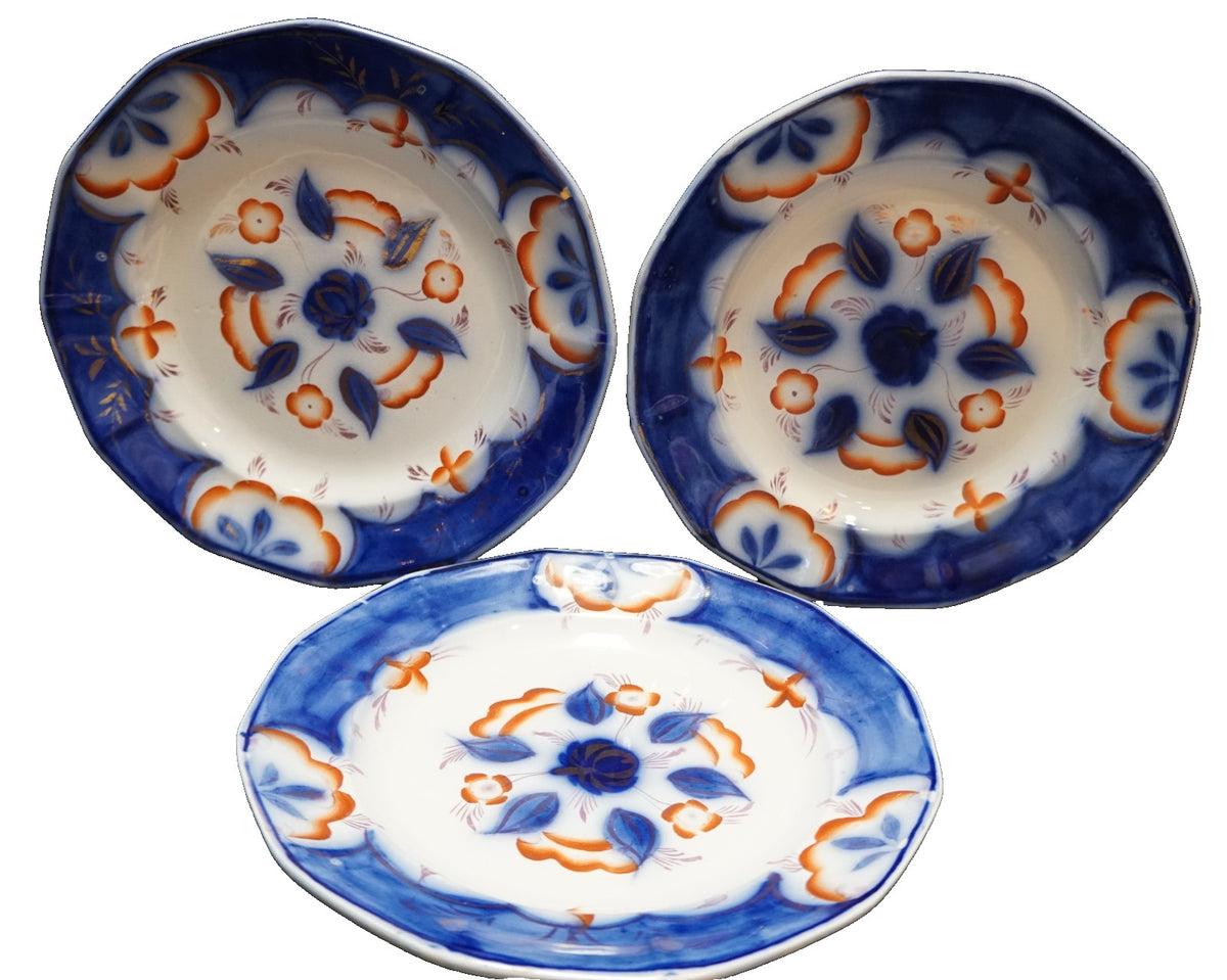 Gaudy Dutch Gaudy Welsh Flow Blue Ironstone Pinwheel Hand Painted Plates