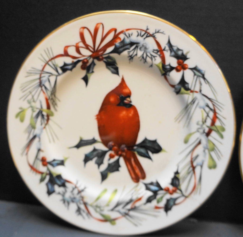 SOLD Lenox Winter Greetings Cardinal Luncheon Accent Plates Pair