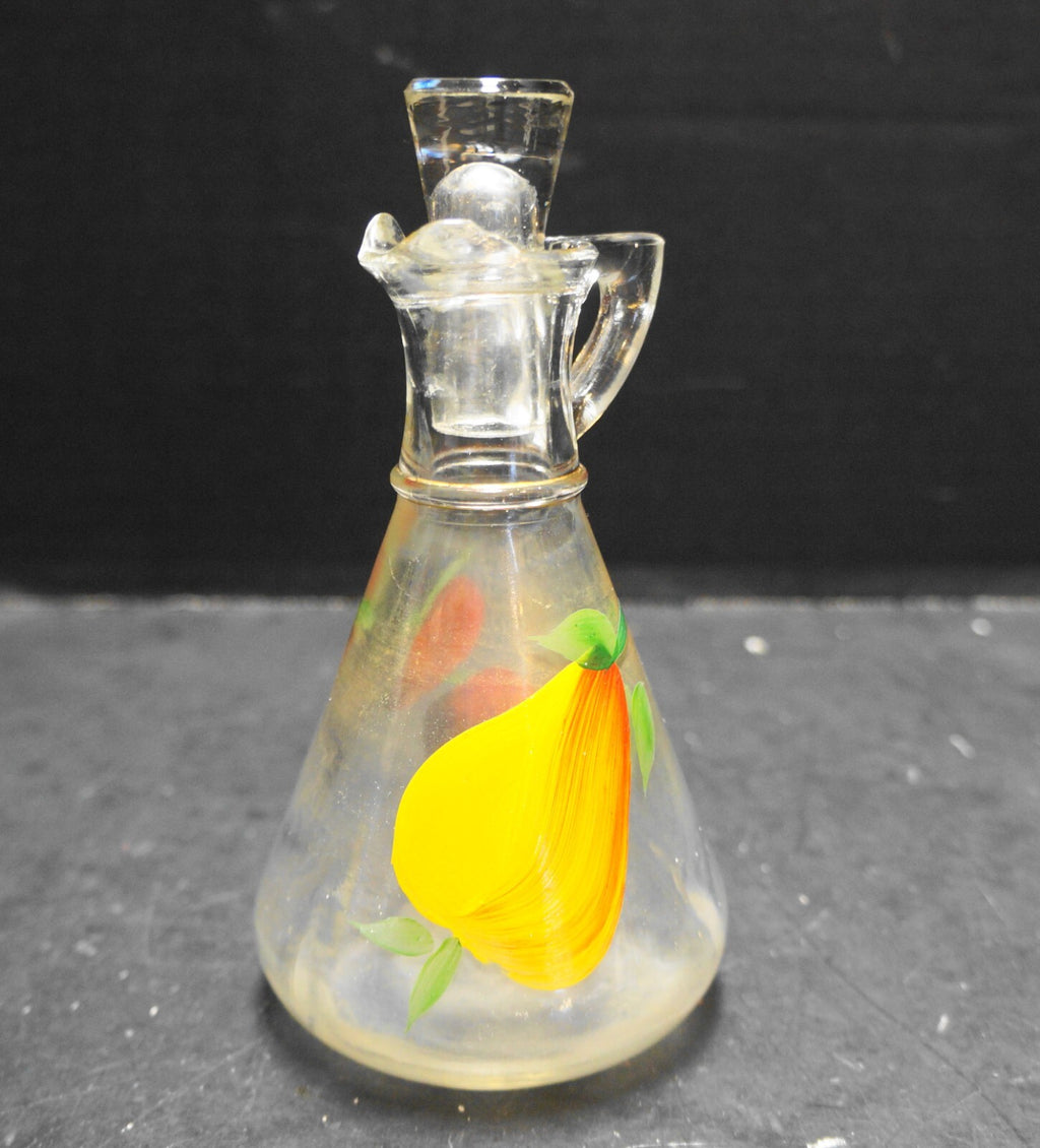 Hazel Atlas Hand Painted Fruit Pear Cherries Oil Vinegar Salad Cruet